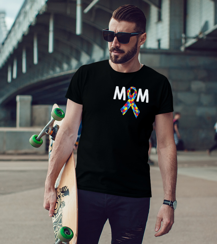 MOM Autism Puzzle Ribbon Awareness T-Shirt