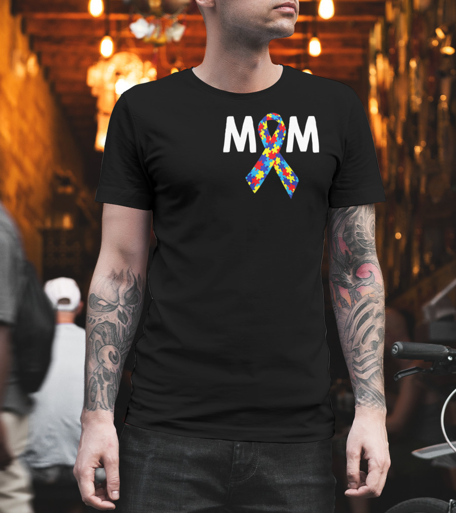 MOM Autism Puzzle Ribbon Awareness T-Shirt
