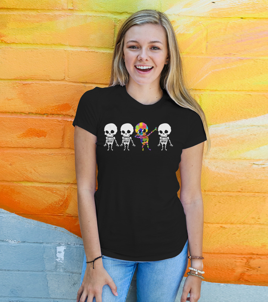 Kids Autism Awareness Puzzle Skeletons Dabbing T-Shirt