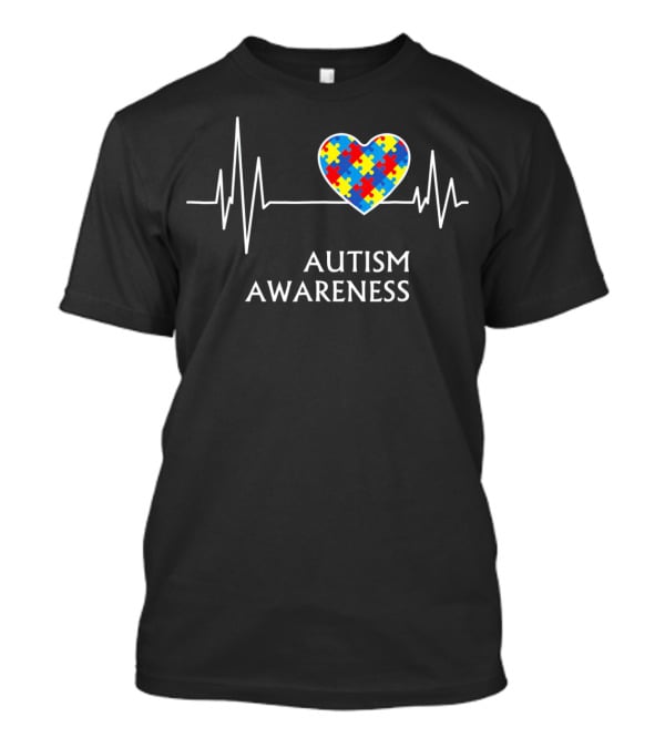 Autism Awareness Heart Puzzle With Heartbeat T-Shirt