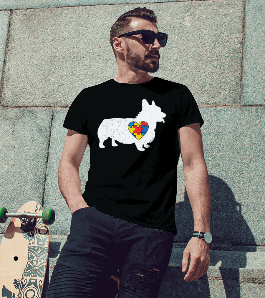 Corgi Puzzle Heart Autism Awareness T-Shirt