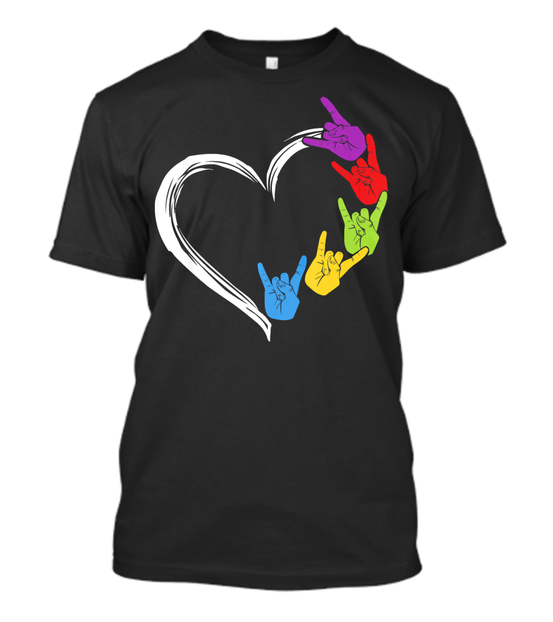Kids Heart Love Colorful Hand Sign Language Rock T-Shirt