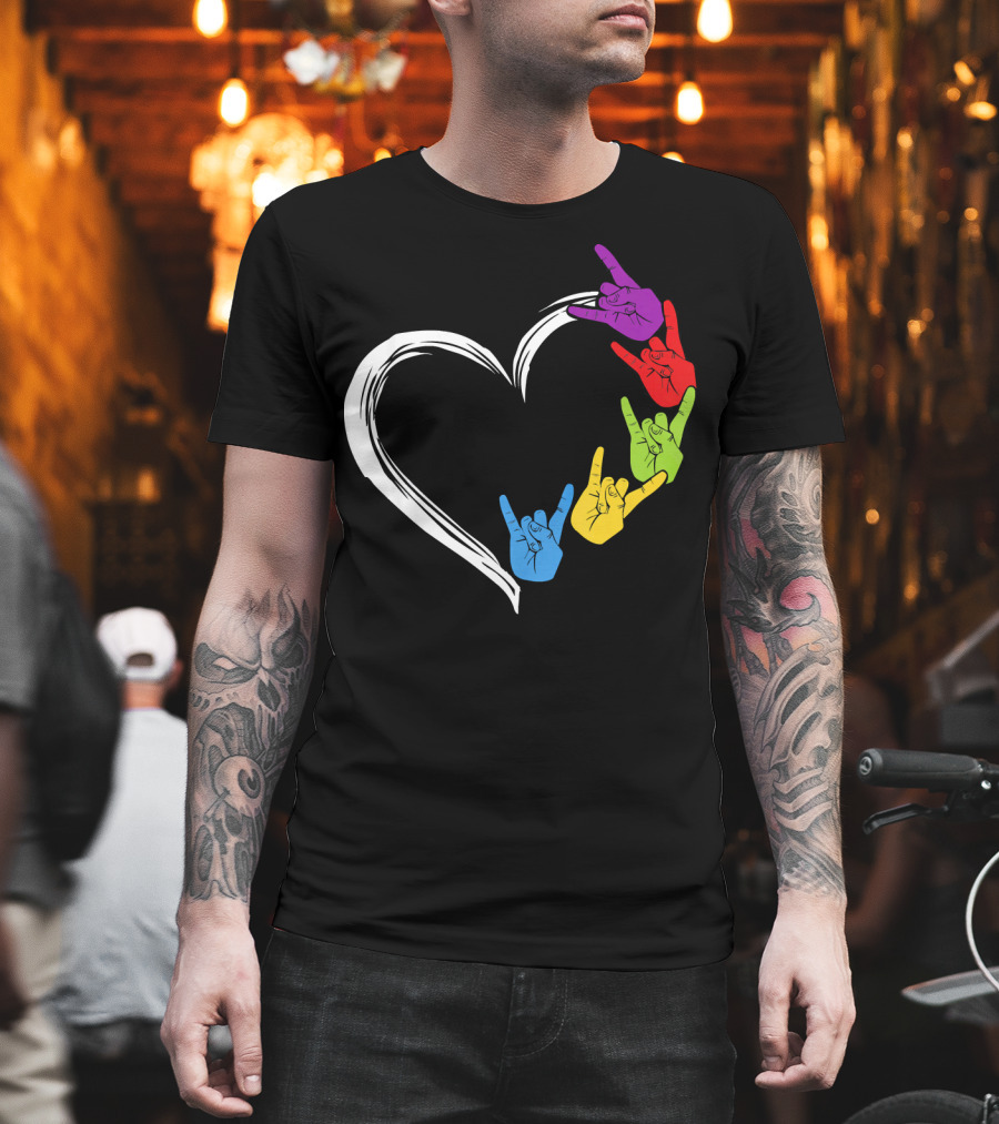 Kids Heart Love Colorful Hand Sign Language Rock T-Shirt