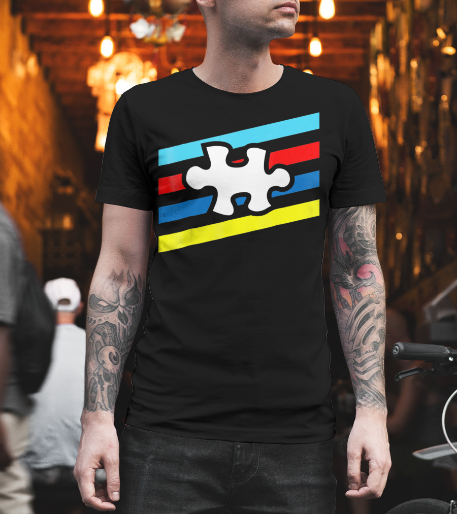 Autism Puzzle Piece Colorful Stripes T-Shirt