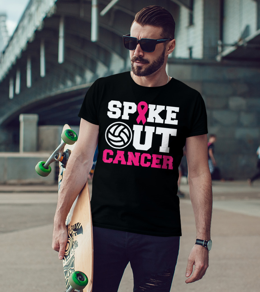 Volleyball Spike Out Cancer Pink Ribbon Breast Cancer Awareness T-Shirt