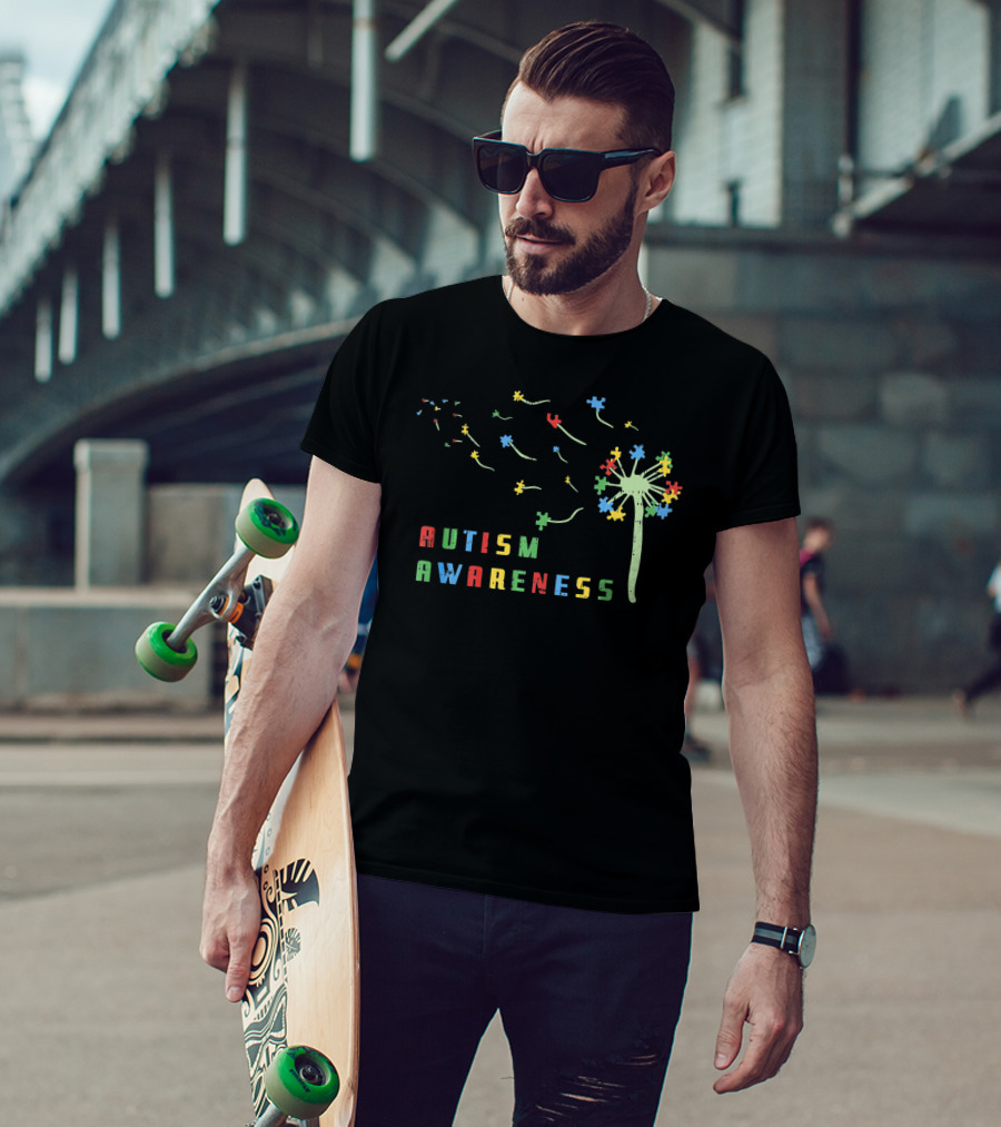Autism Awareness Dandelion With Colorful Puzzle Pieces T-Shirt