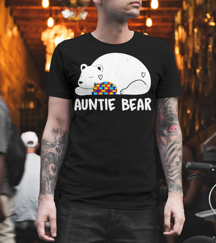 Auntie Bear Autism Awareness Puzzle Heart T-Shirt