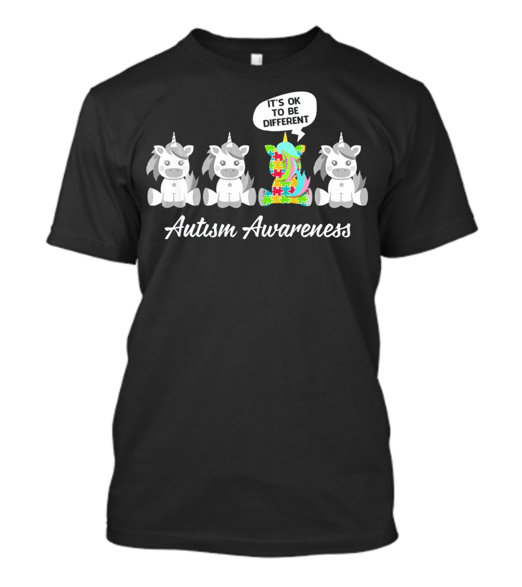 Autism Awareness Unicorn It's OK To Be Different With Puzzle Piece T-Shirt