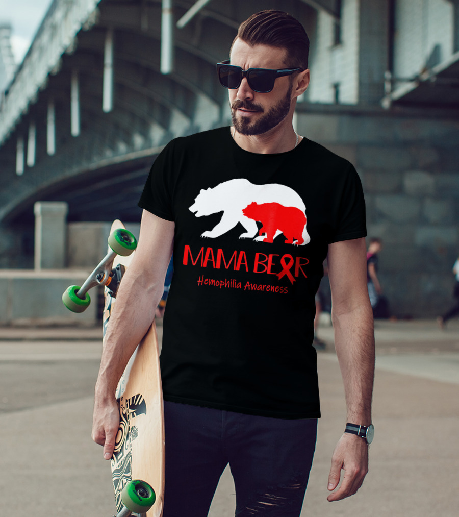 Mama Bear Hemophilia Awareness Red Ribbon Bears T-Shirt