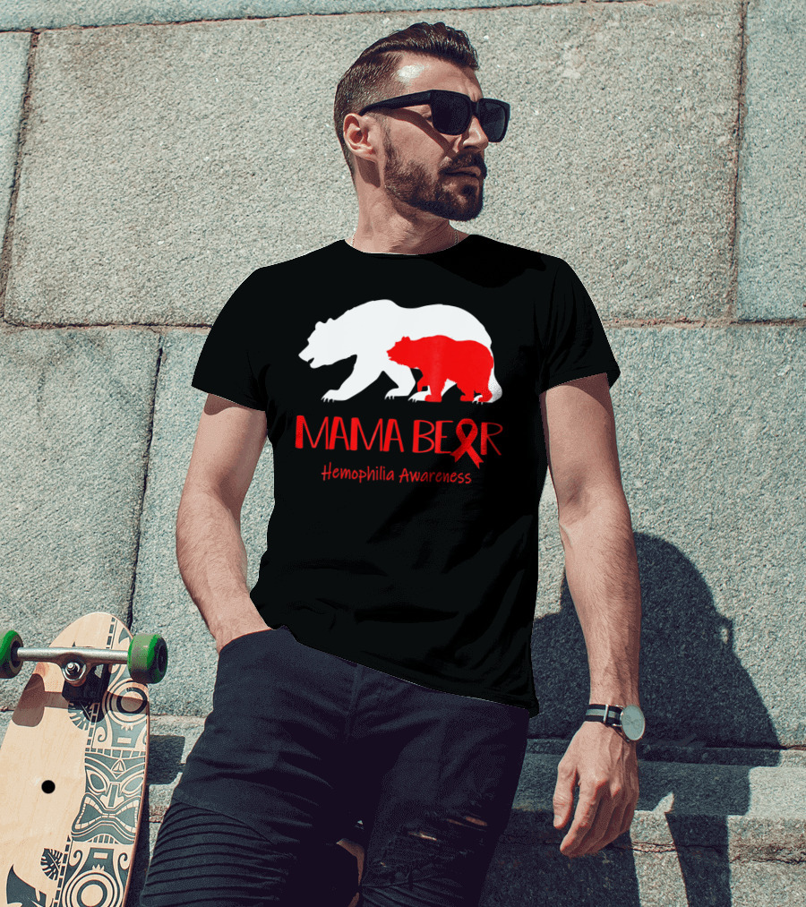 Mama Bear Hemophilia Awareness Red Ribbon Bears T-Shirt