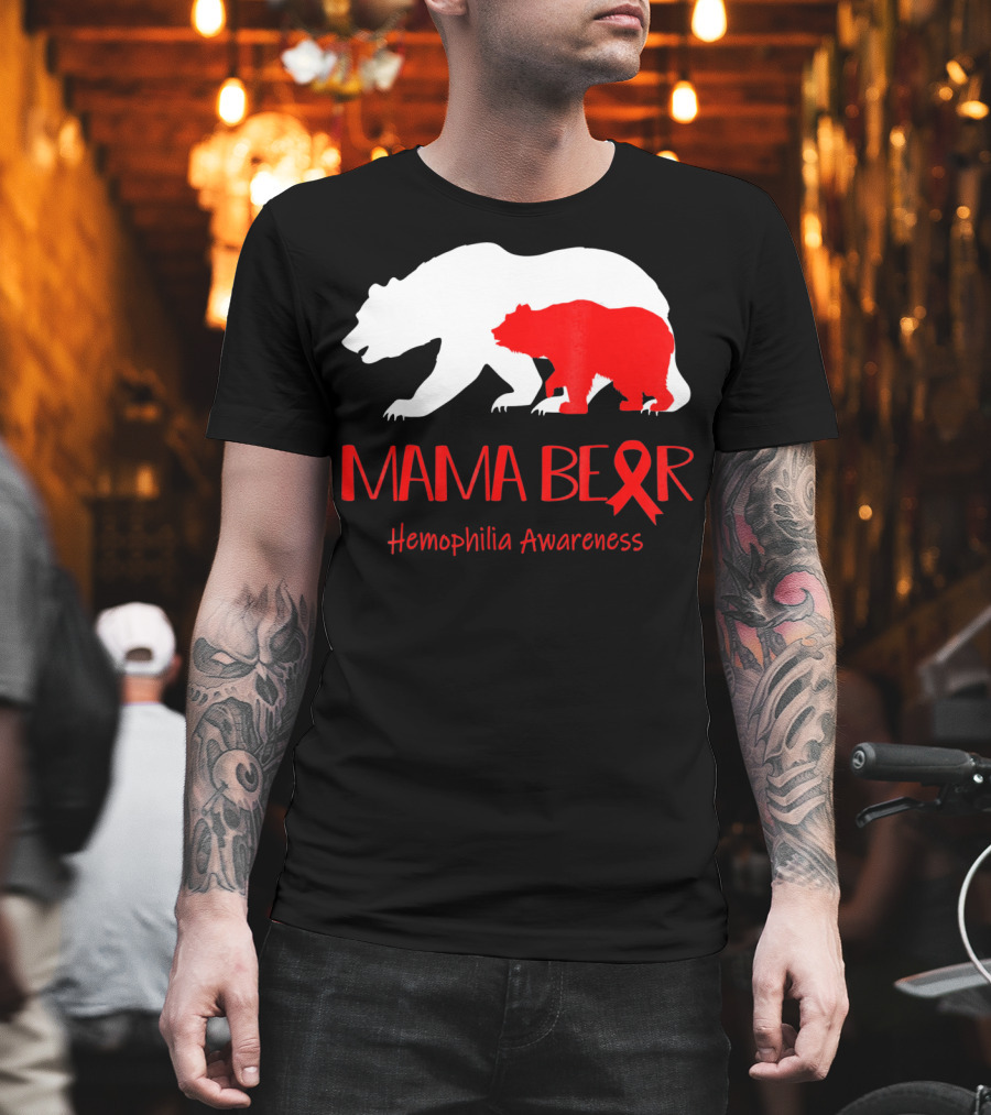 Mama Bear Hemophilia Awareness Red Ribbon Bears T-Shirt