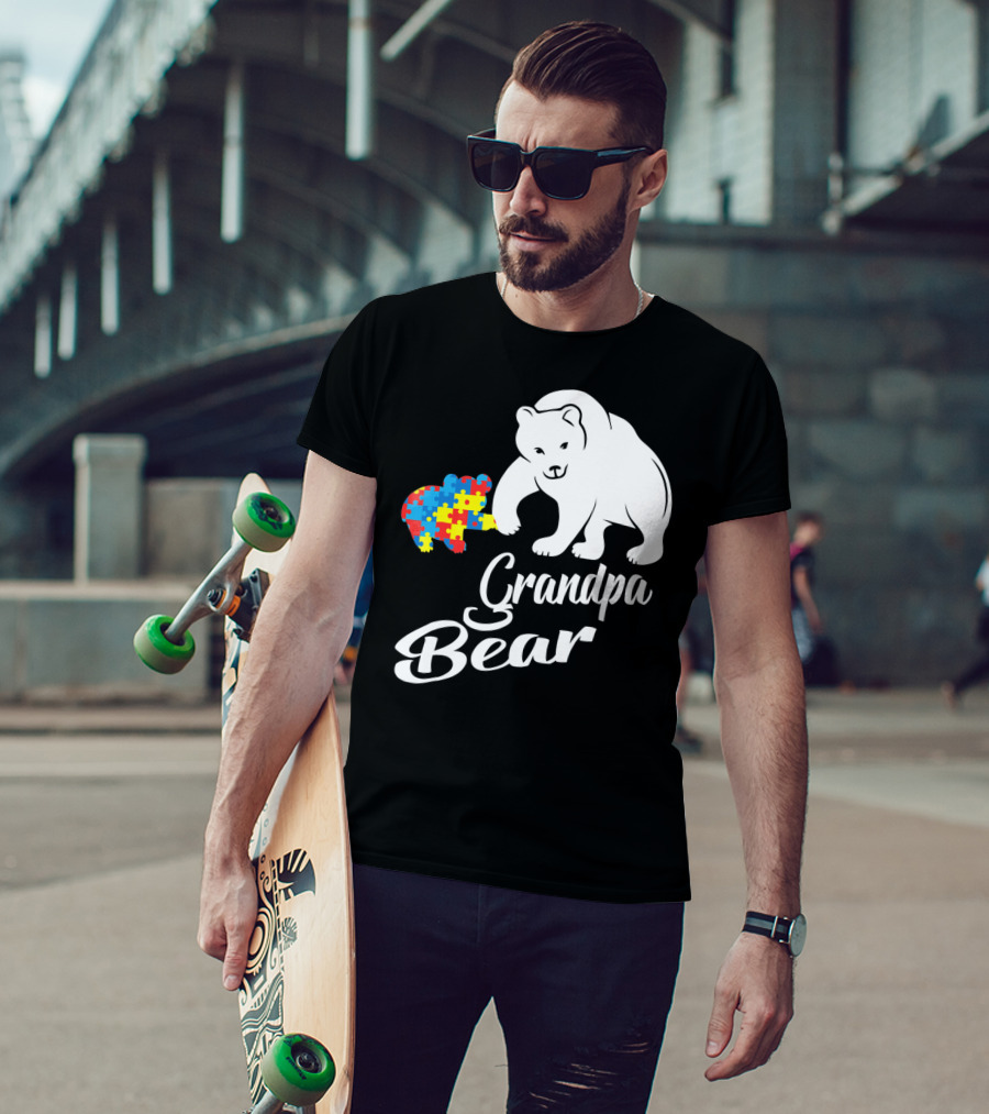 Grandpa Bear Autism Awareness Puzzle Bear T-Shirt