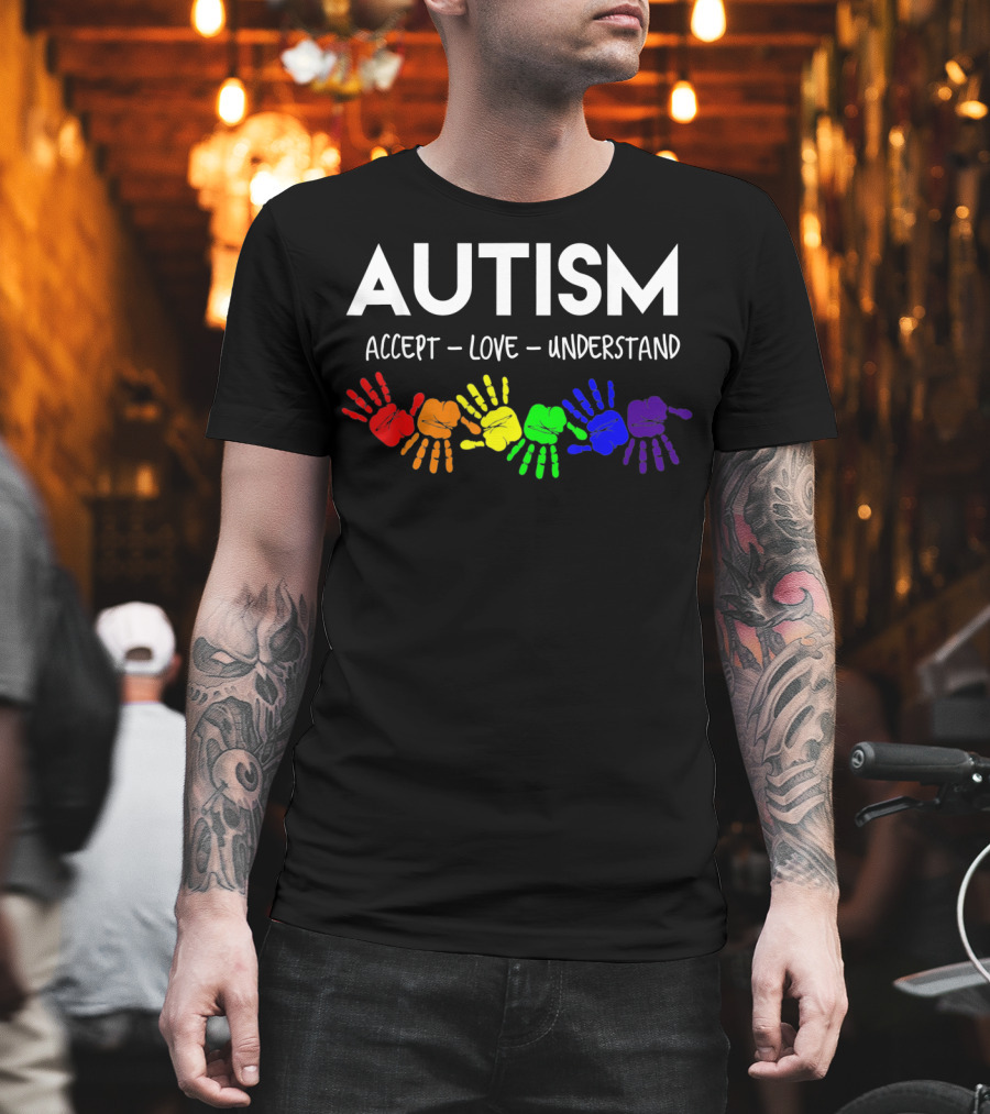 AUTISM Accept Love Understand Rainbow Handprints T-Shirt
