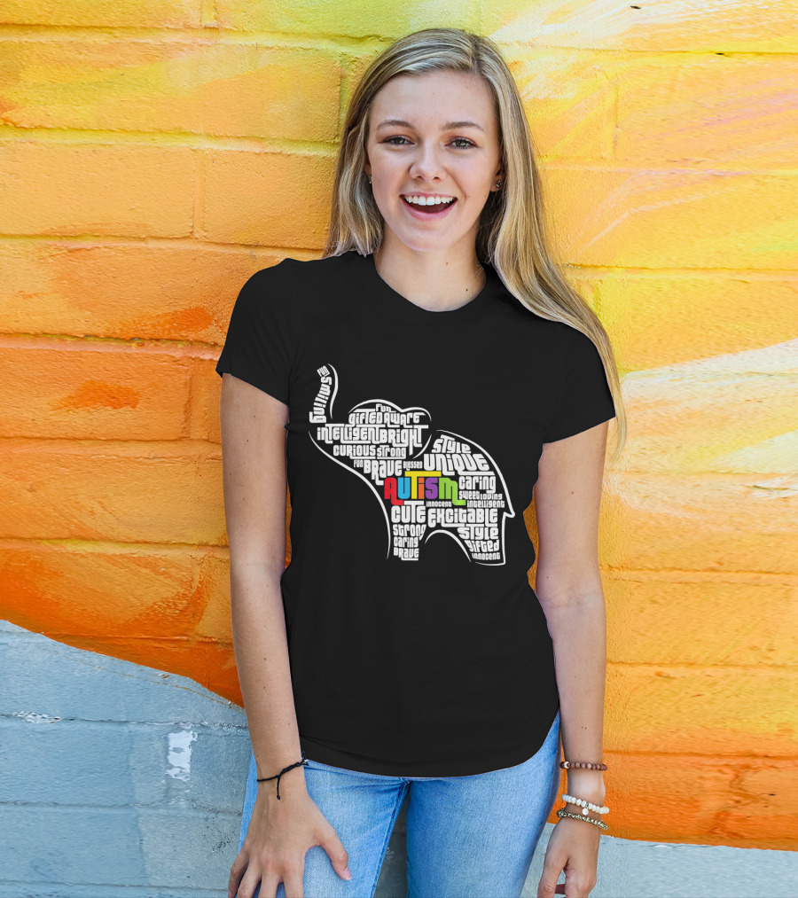 Autism Awareness Elephant Fun Intelligent Unique Excitable Gifted Bright Curious Strong Brave Cute Caring Innocent T-Shirt