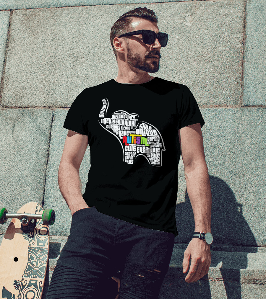 Autism Awareness Elephant Fun Intelligent Unique Excitable Gifted Bright Curious Strong Brave Cute Caring Innocent T-Shirt