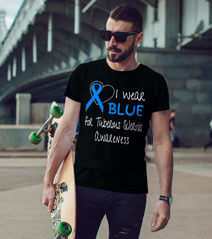I Wear Blue For Tuberous Sclerosis Awareness With Heart Outline T-Shirt