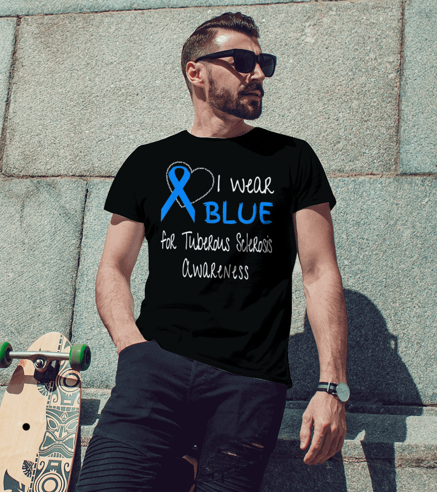 I Wear Blue For Tuberous Sclerosis Awareness With Heart Outline T-Shirt