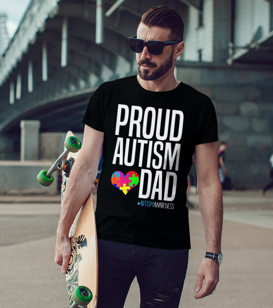 PROUD AUTISM DAD #AUTISMAWARENESS Puzzle Heart T-Shirt