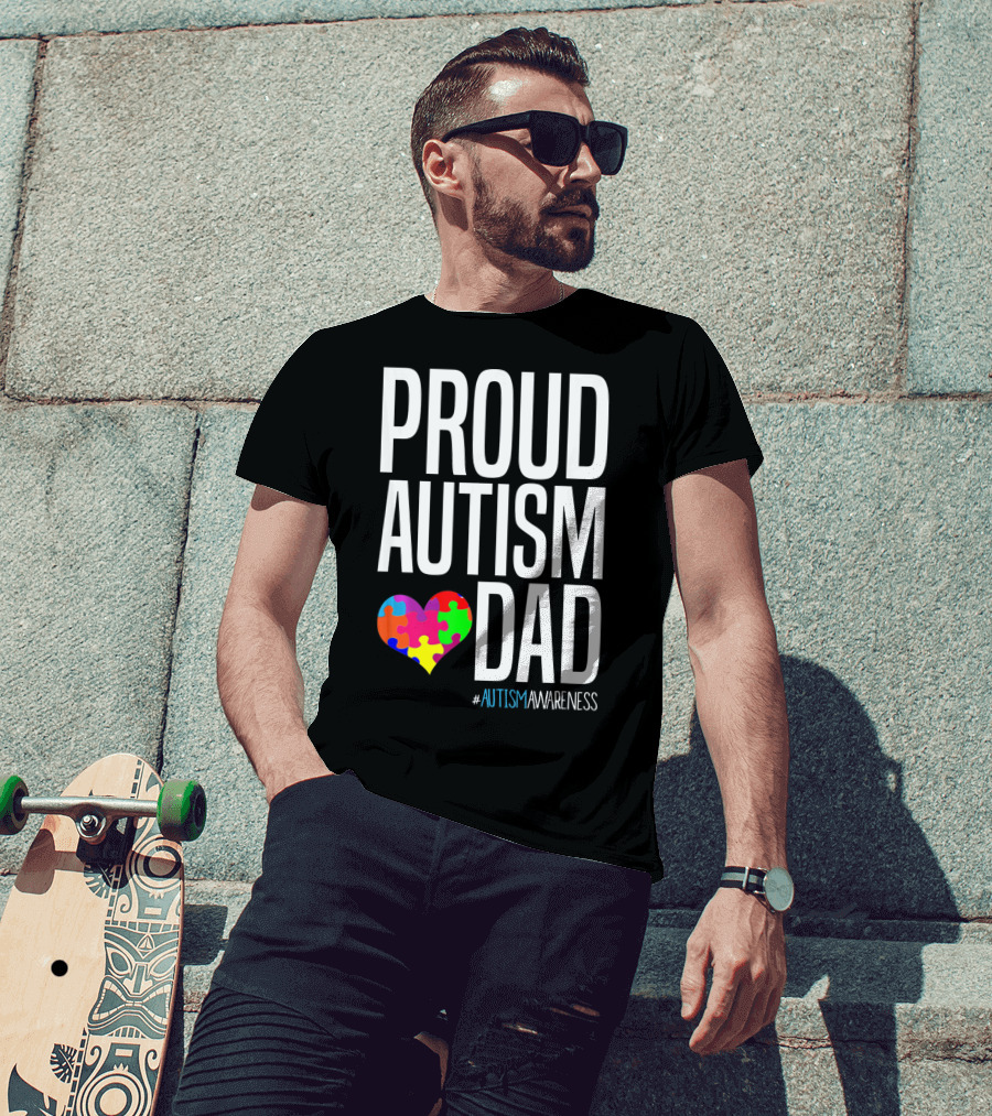 PROUD AUTISM DAD #AUTISMAWARENESS Puzzle Heart T-Shirt