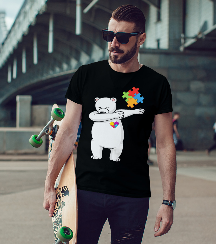Dabbing Polar Bear Puzzle Piece Heart Autism Awareness T-Shirt