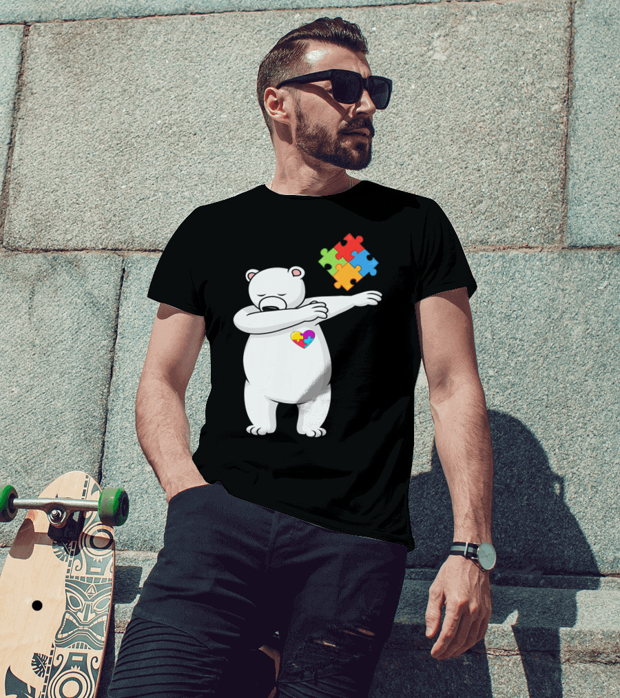 Dabbing Polar Bear Puzzle Piece Heart Autism Awareness T-Shirt