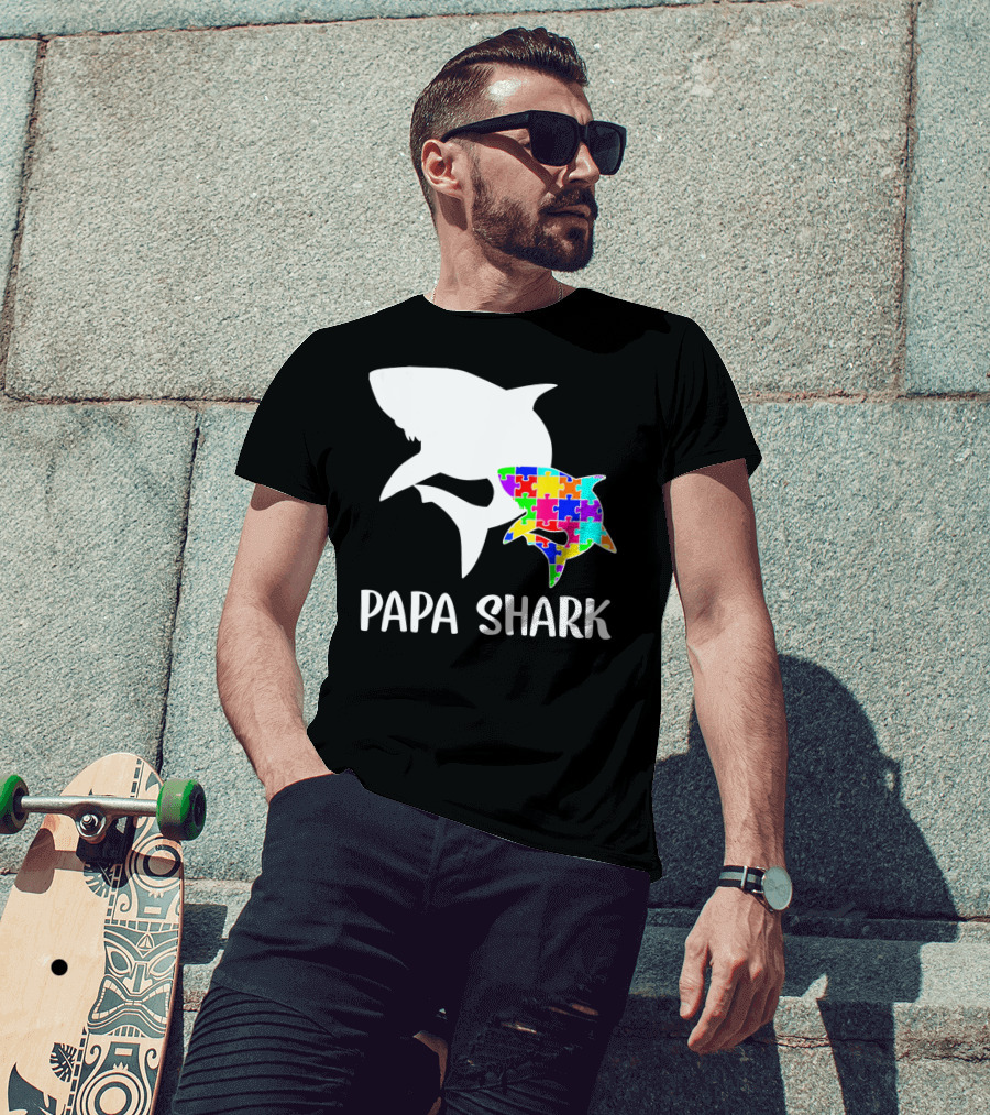 Papa Shark Autism Awareness Puzzle Shark T-Shirt