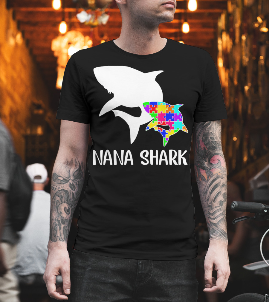 Nana Shark Puzzle Autism Awareness T-Shirt