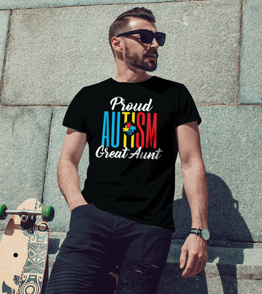 Proud Autism Great Aunt Puzzle Piece Awareness Support T-Shirt