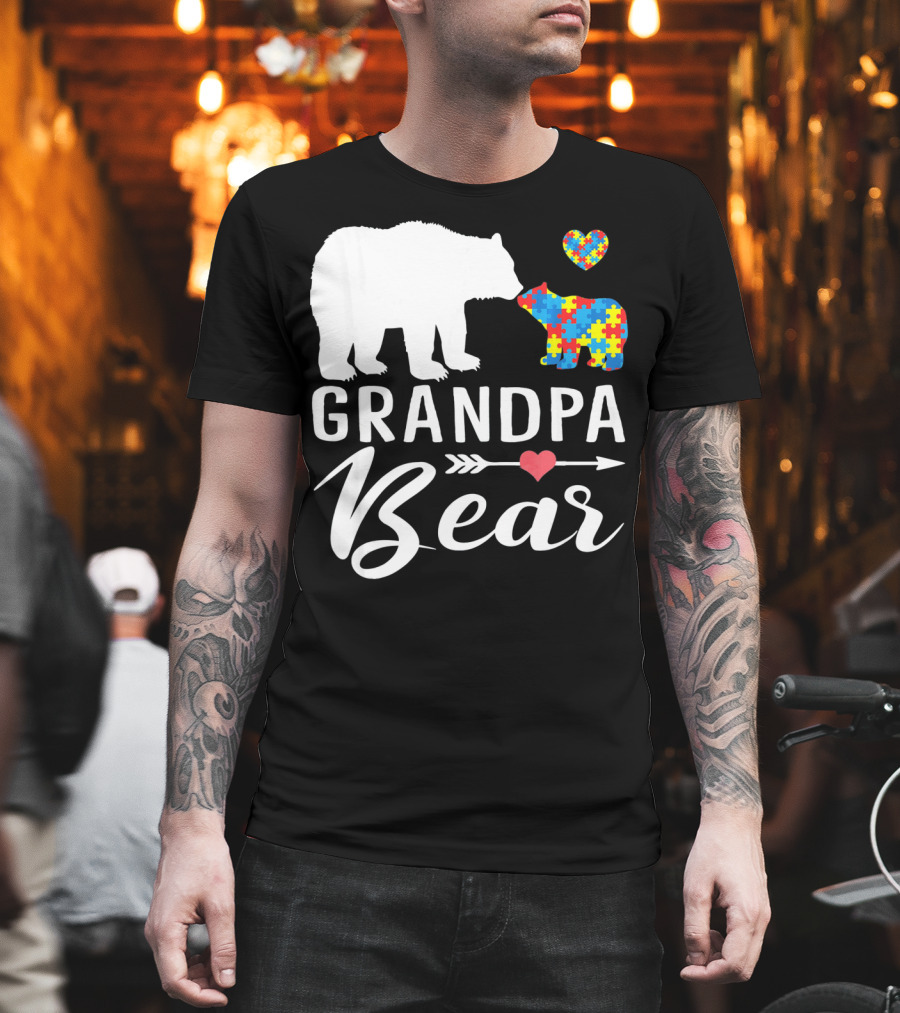 Grandpa Bear Autism Awareness Puzzle Heart Love T-Shirt