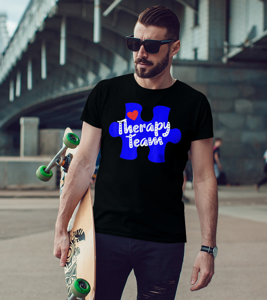 Therapy Team Blue Puzzle Heart Autism Awareness T-Shirt