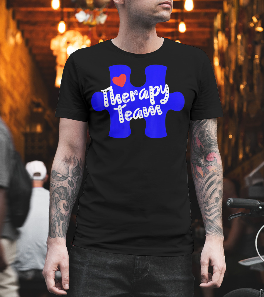 Therapy Team Blue Puzzle Heart Autism Awareness T-Shirt