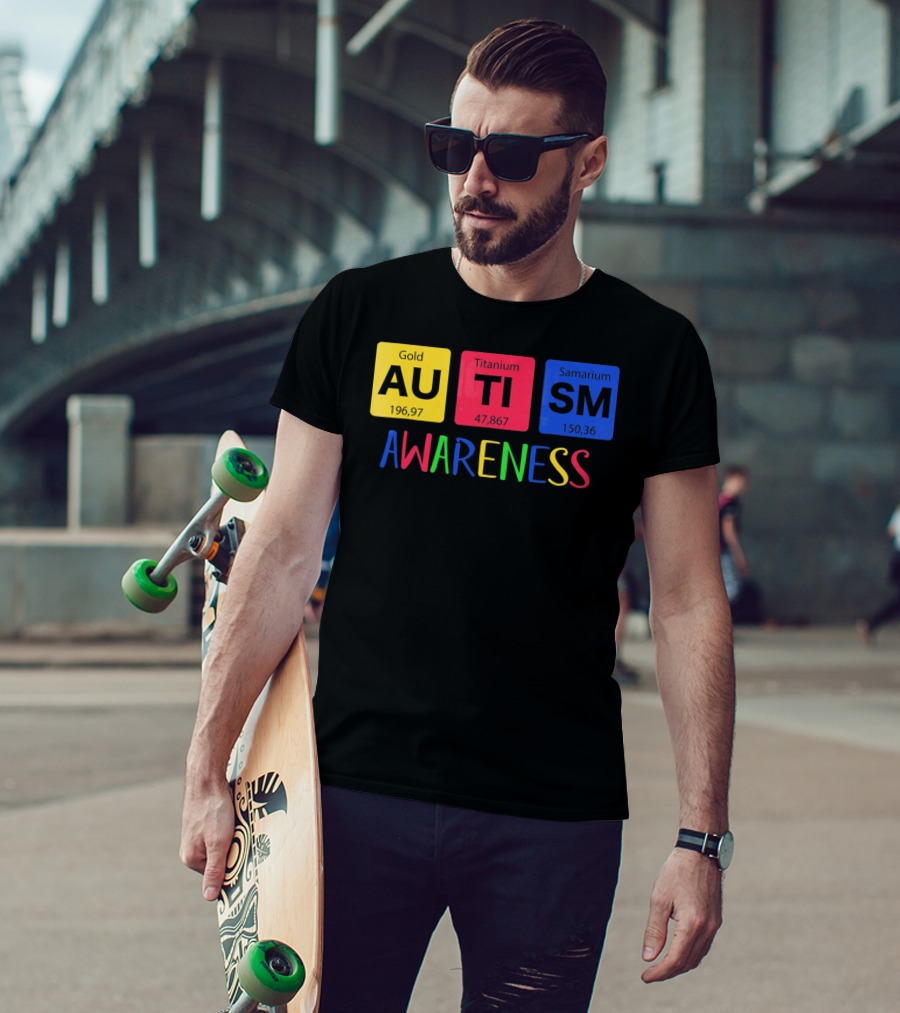 Autism Awareness Gold Titanium Samarium Periodic Elements T-Shirt