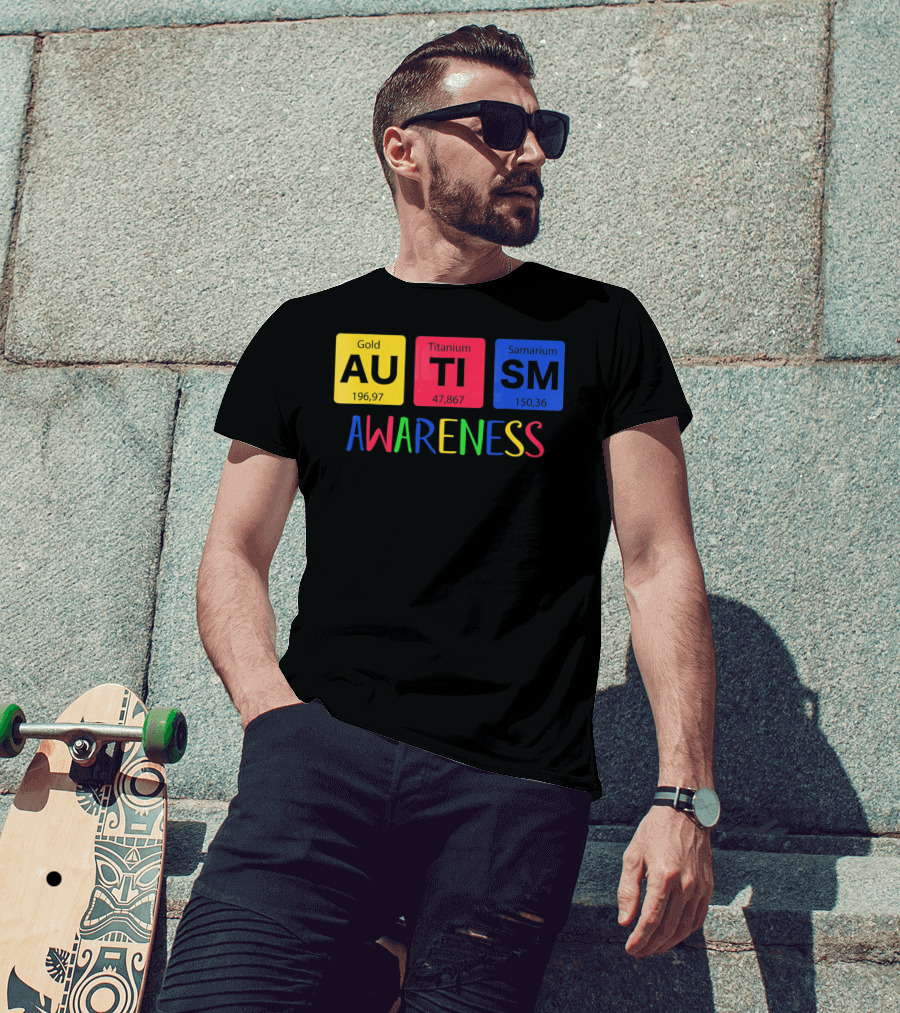 Autism Awareness Gold Titanium Samarium Periodic Elements T-Shirt