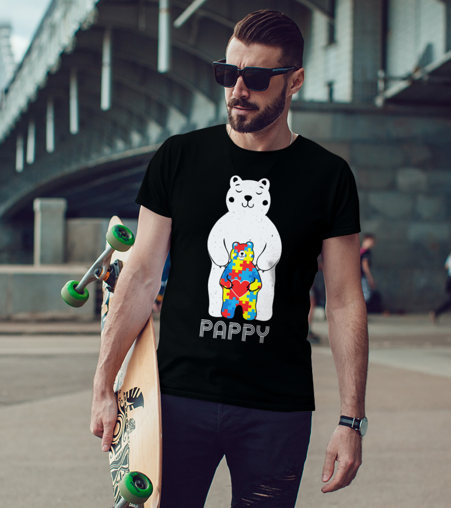 Pappy Bear Autism Awareness Love Puzzle Heart T-Shirt