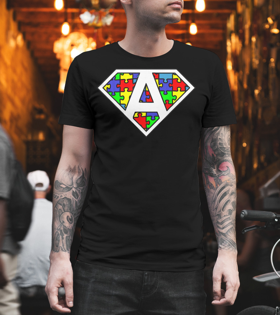 Autism Awareness Superhero Puzzle Shield Emblem T-Shirt