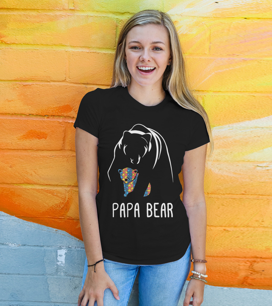 Papa Bear Autism Awareness Puzzle T-Shirt