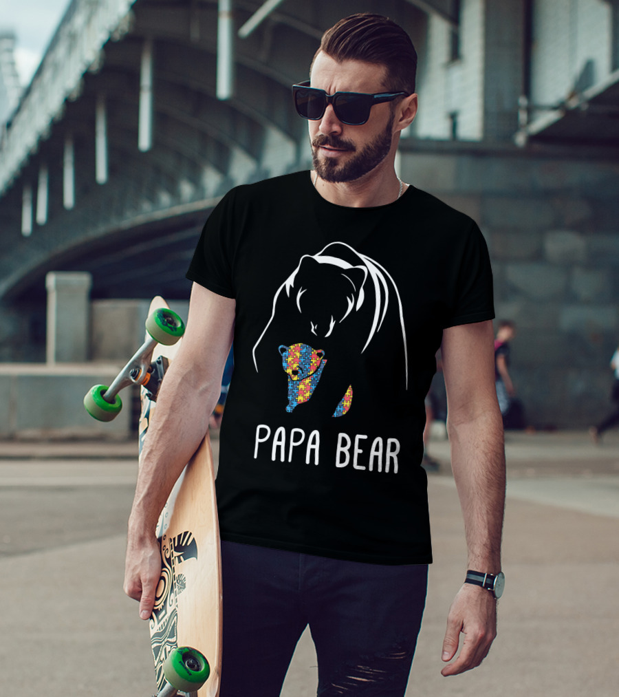 Papa Bear Autism Awareness Puzzle T-Shirt