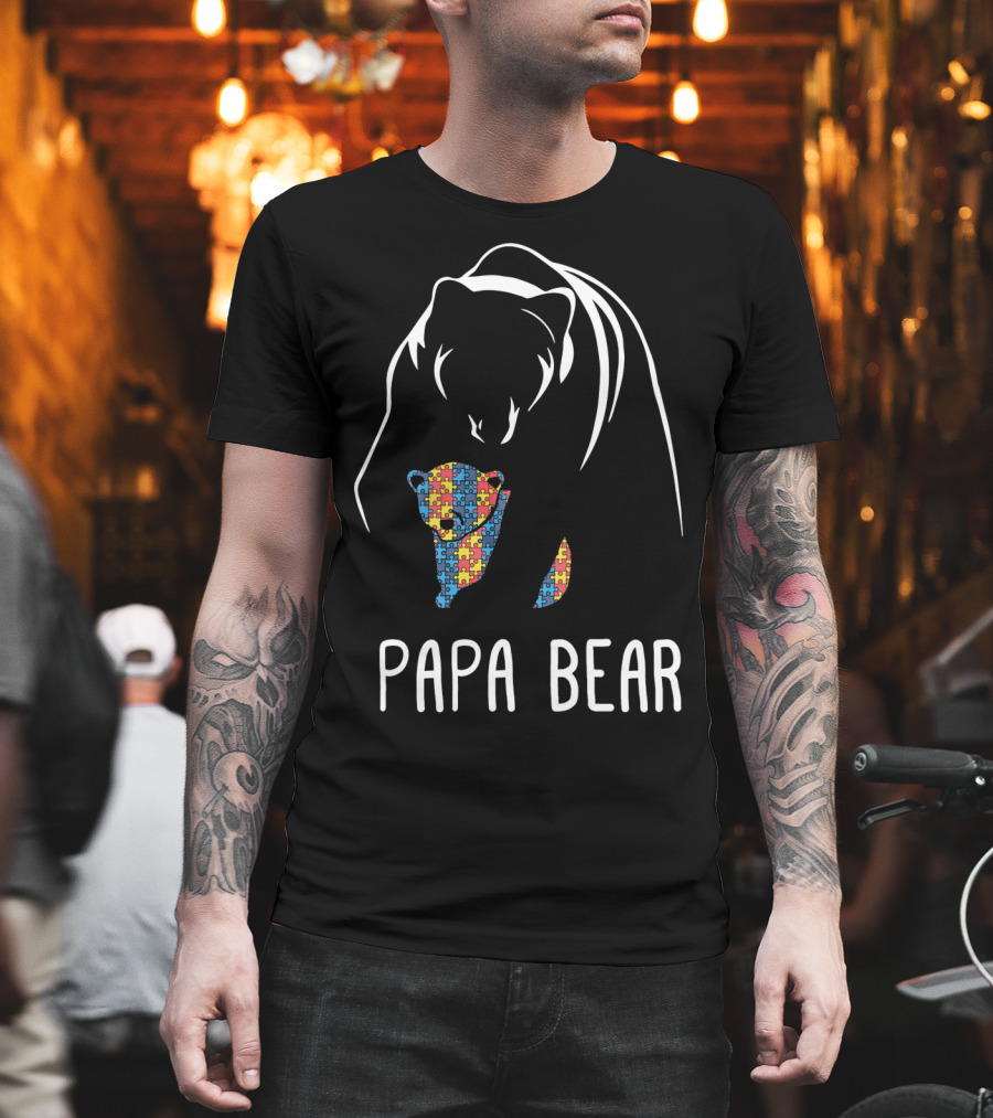 Papa Bear Autism Awareness Puzzle T-Shirt