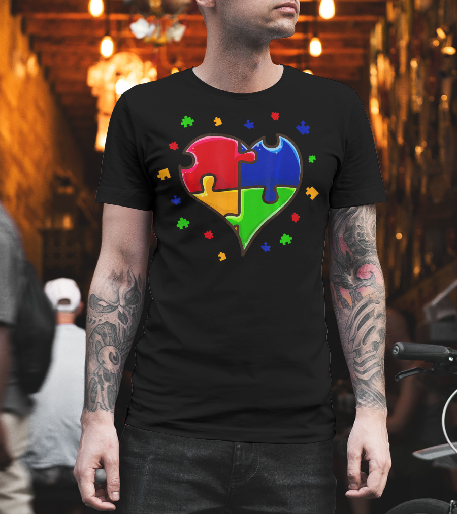 Autism Awareness Month Love Heart Puzzle Pieces T-Shirt