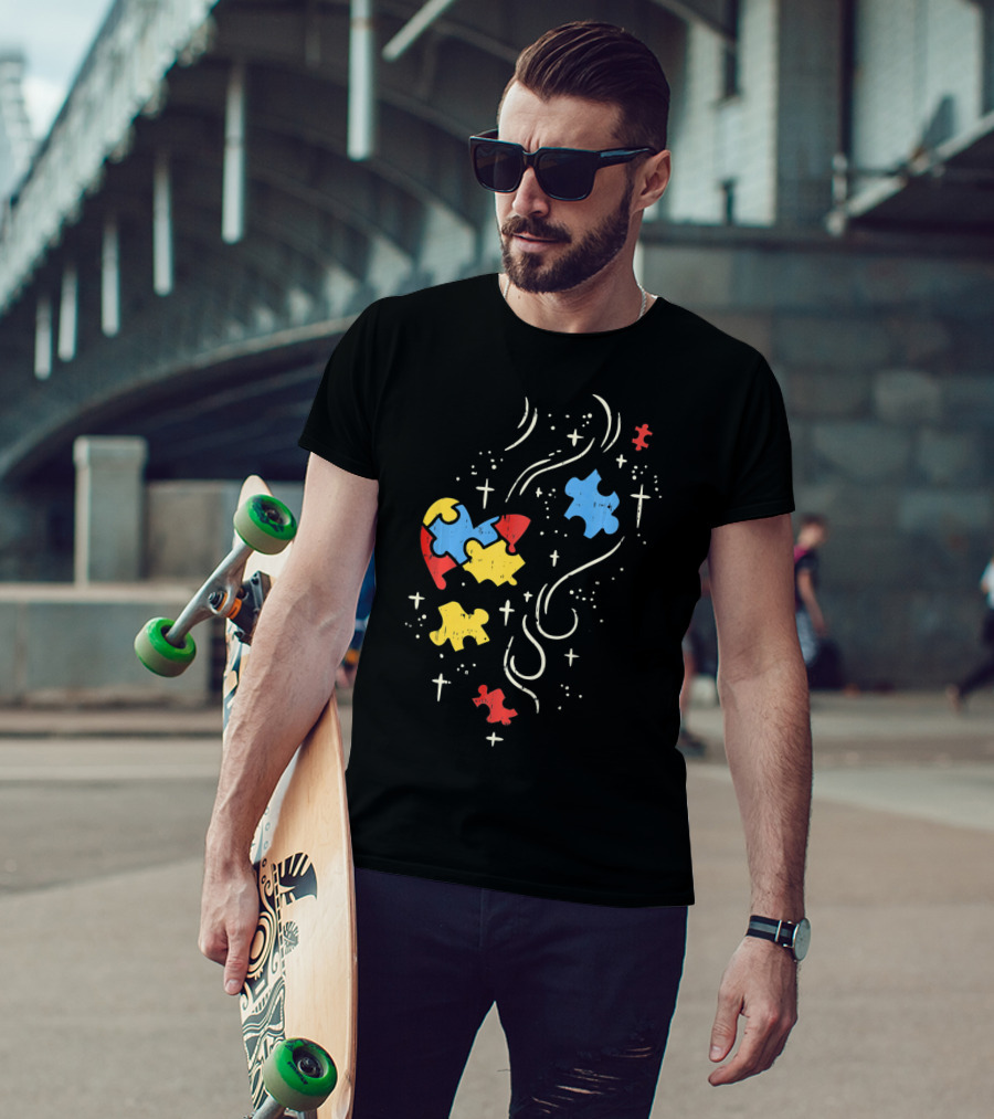 Autism Awareness Puzzle Ribbon Heart Crosses T-Shirt