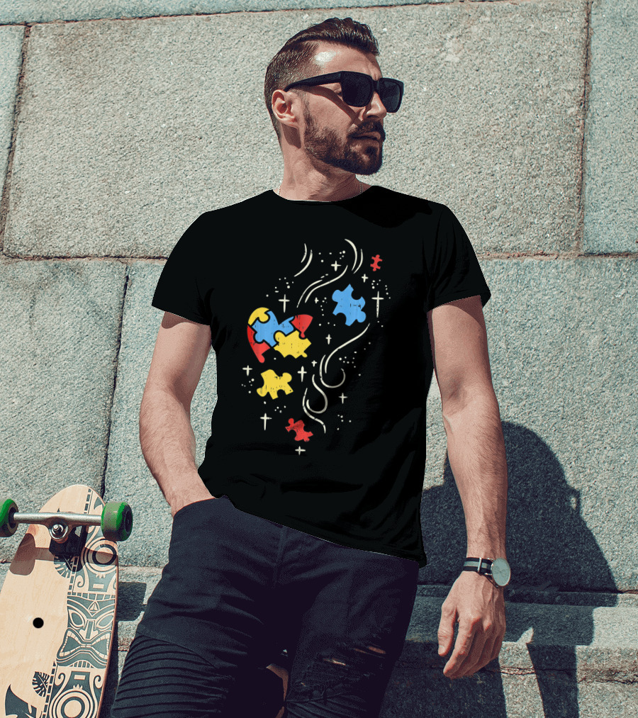 Autism Awareness Puzzle Ribbon Heart Crosses T-Shirt