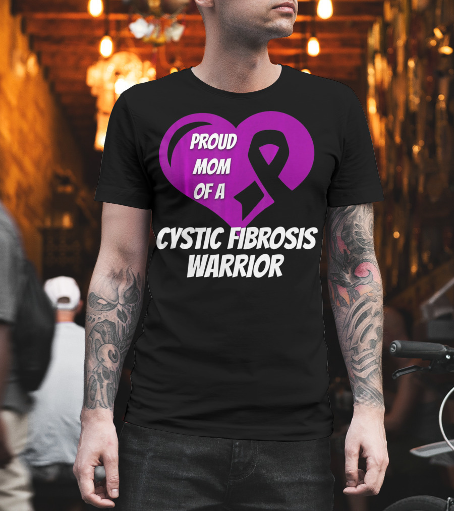 Proud Mom of a Cystic Fibrosis Warrior Purple Ribbon Heart T-Shirt