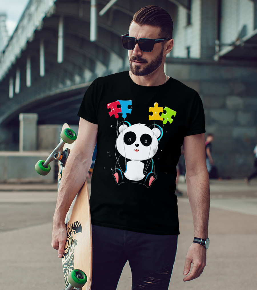 Autism Awareness Cute Panda With Colorful Puzzle Balloons T-Shirt