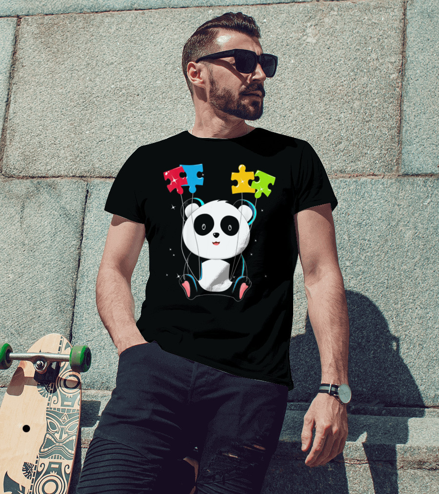 Autism Awareness Cute Panda With Colorful Puzzle Balloons T-Shirt