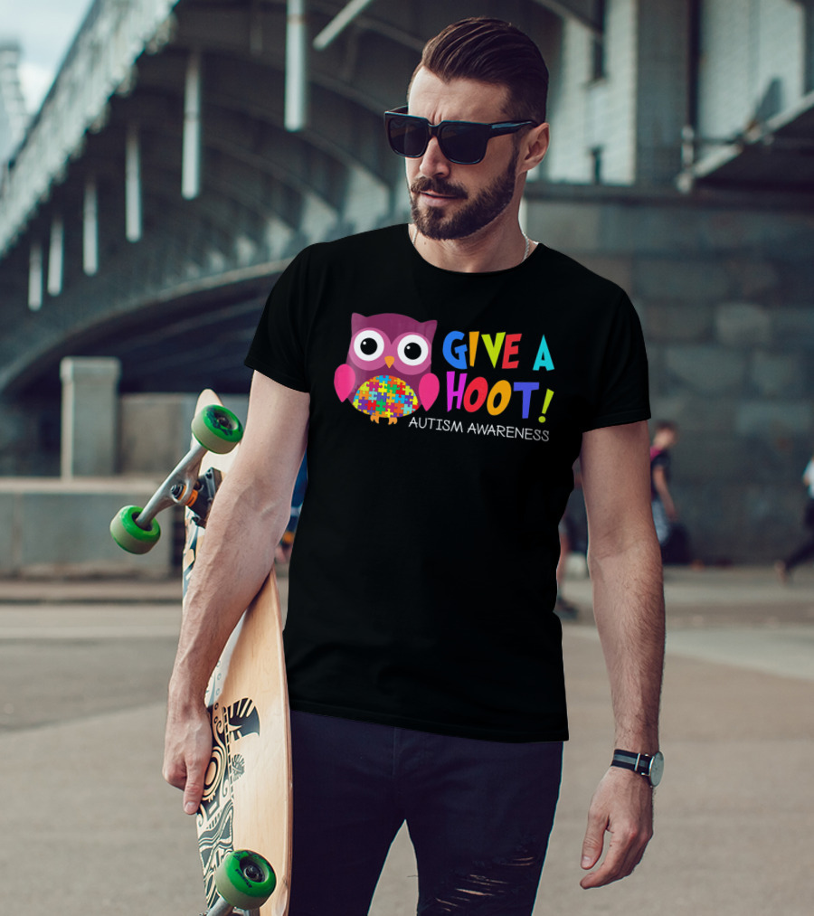 Give A Hoot Autism Awareness Owl Puzzle Piece T-Shirt