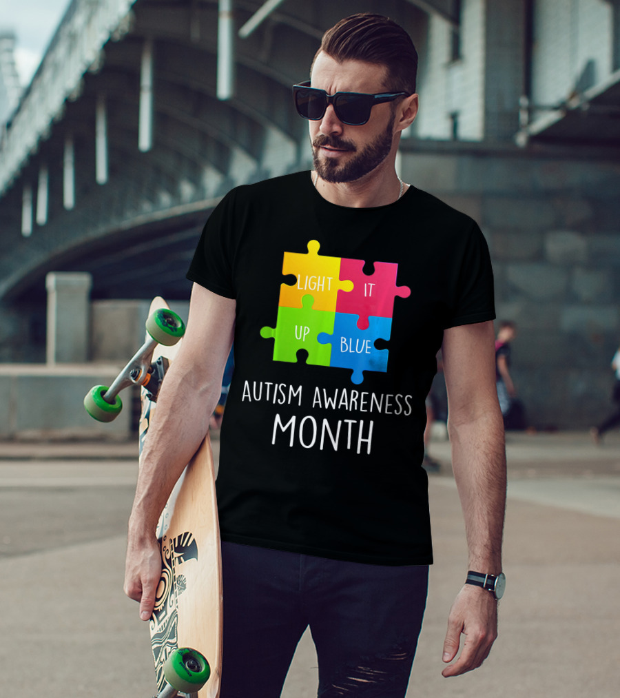 Light It Up Blue Autism Awareness Month Puzzle Piece T-Shirt