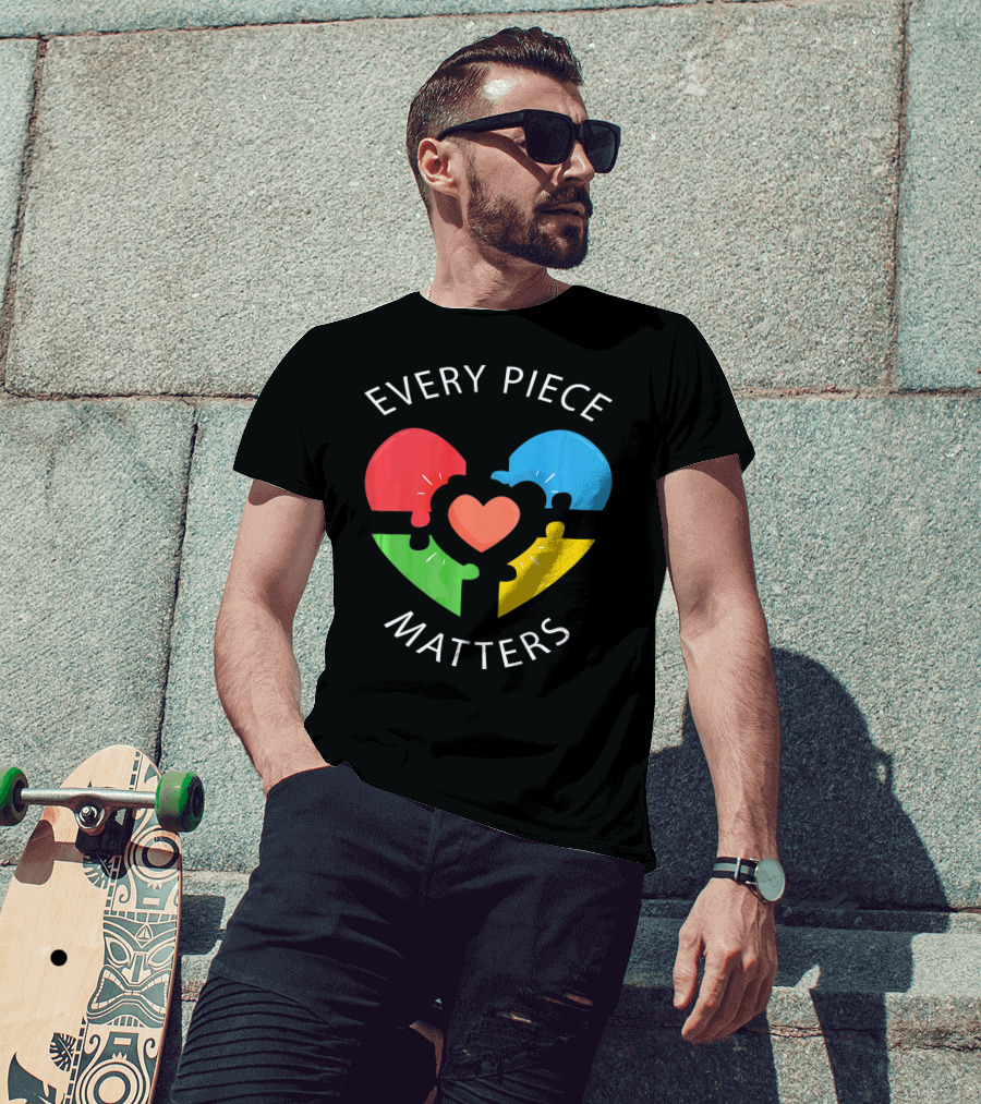 Every Piece Matters Puzzle Heart Colors Autism Awareness T-Shirt