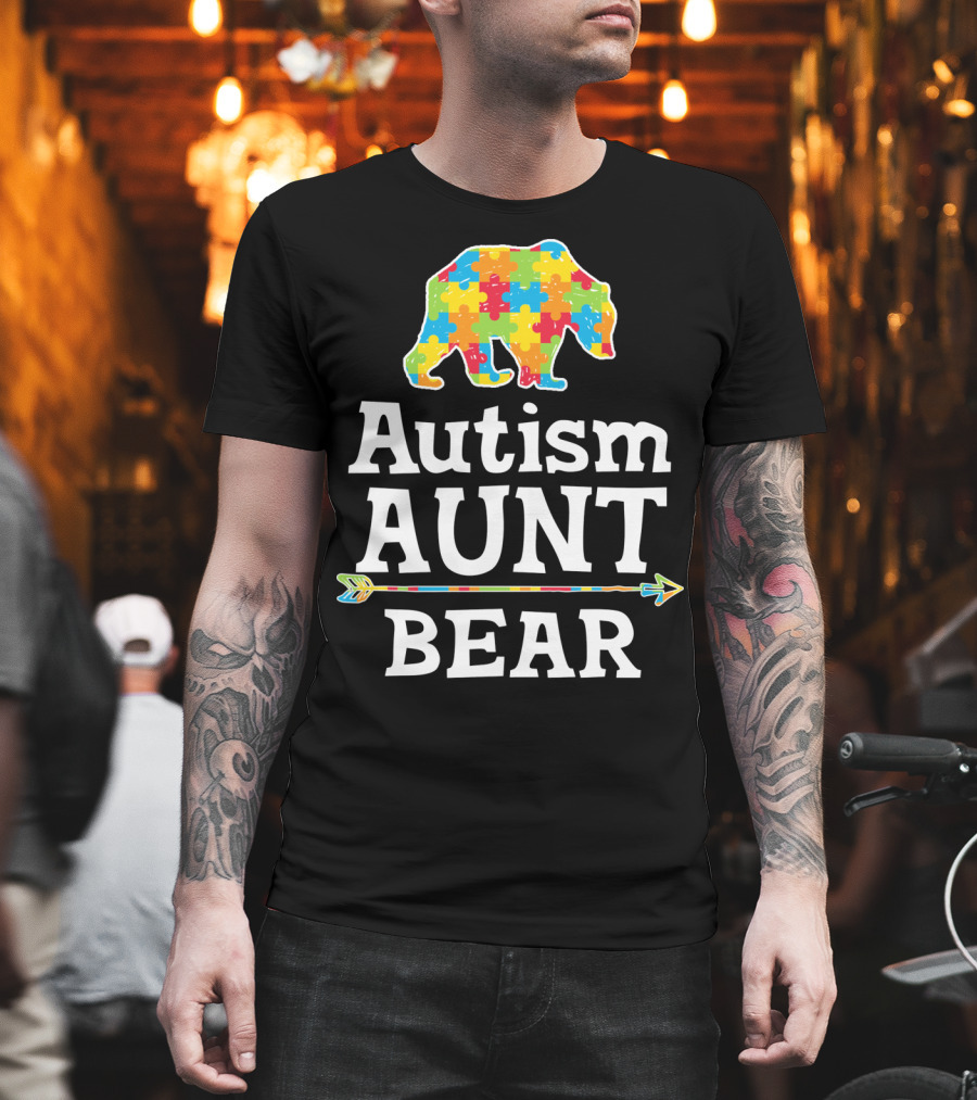 Autism Awareness Aunt Bear Puzzle Pattern Arrow T-Shirt