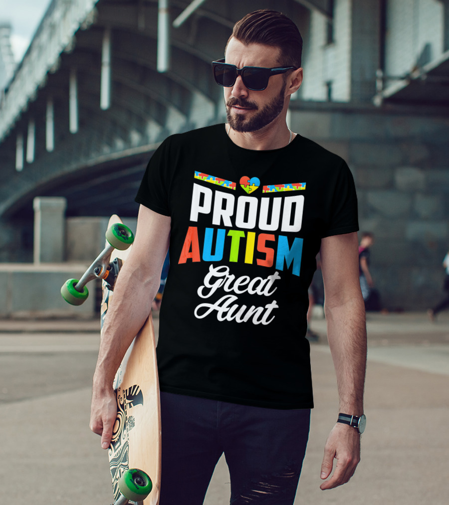 Proud Autism Great Aunt Puzzle Heart Awareness Support T-Shirt