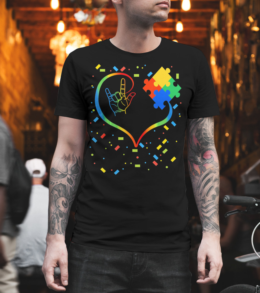 Autism Awareness Special Ed Teacher ASL Heart Puzzle T-Shirt